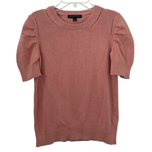 Banana Republic Factory Knit Sweater Womens Sz XS Pink Puff Sleeve Cotton Granny